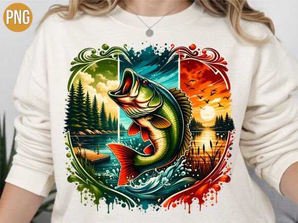 Bass Fishing Splatter Art PNG for Shirts