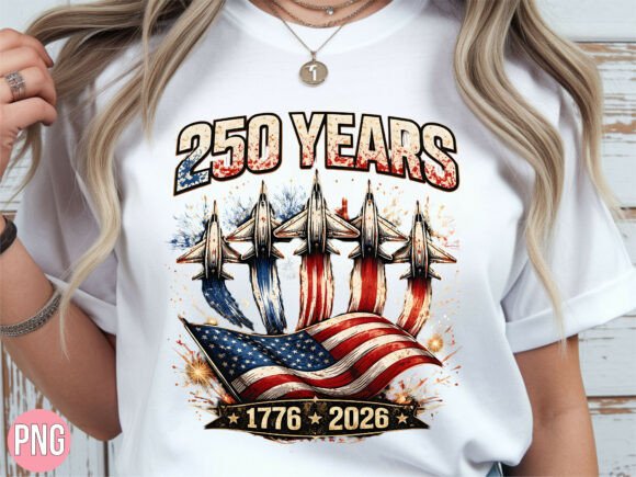 Celebrating Independence with the 250 Years USA Jet Fireworks PNG T-shirt Design