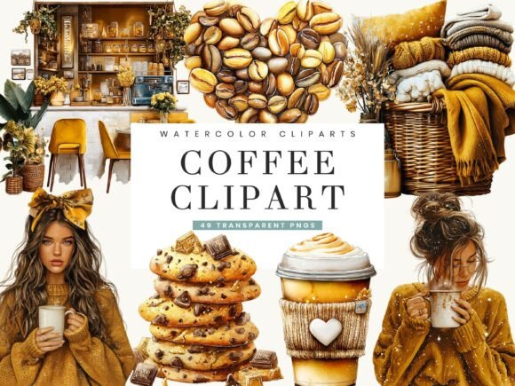Elevating Digital Design with a Watercolor Coffee Clipart Bundle