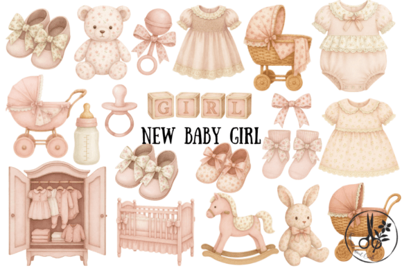 New Baby Girl Bundle: PNG & PDF Clipart