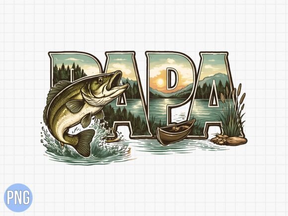 Papa Fishing Bass Lake Sublimation PNG