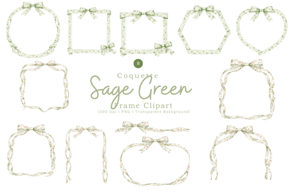 Sage Green Coquette Frame Clipart PNG: Elevating Designs with Soft Elegance