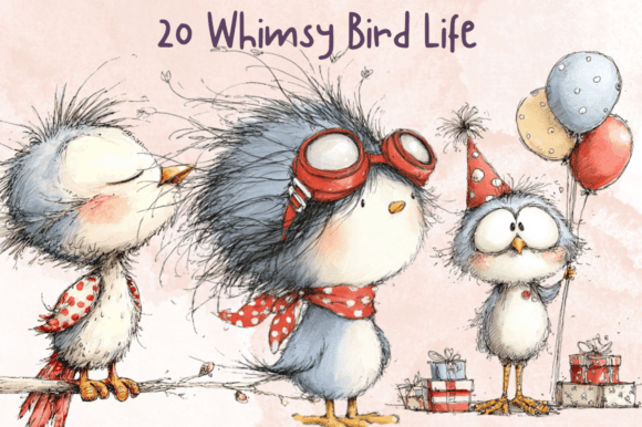 Storybook Whimsy Bird Clipart Set: Elevating Digital Design with Watercolor Charm