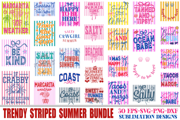 Striped Summer PNG Bundle: Beach Vacation Designs