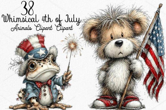 Whimsical 4th of July Animals Clipart