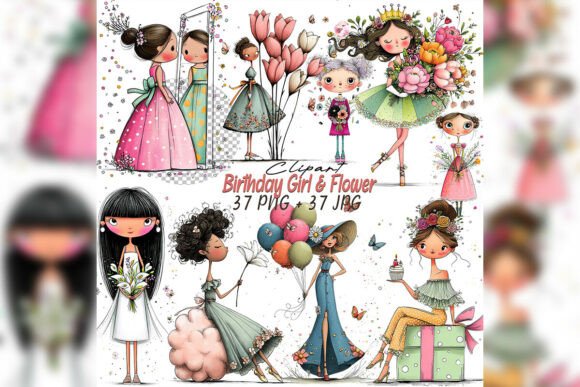 Whimsical Birthday Girl Clipart Set: A Creative Resource for Celebrations