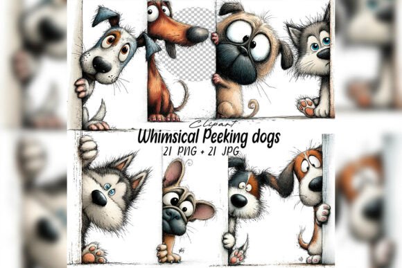Whimsical Peeking Dog Clipart Set: Adding Playful Charm to Your Creative Projects